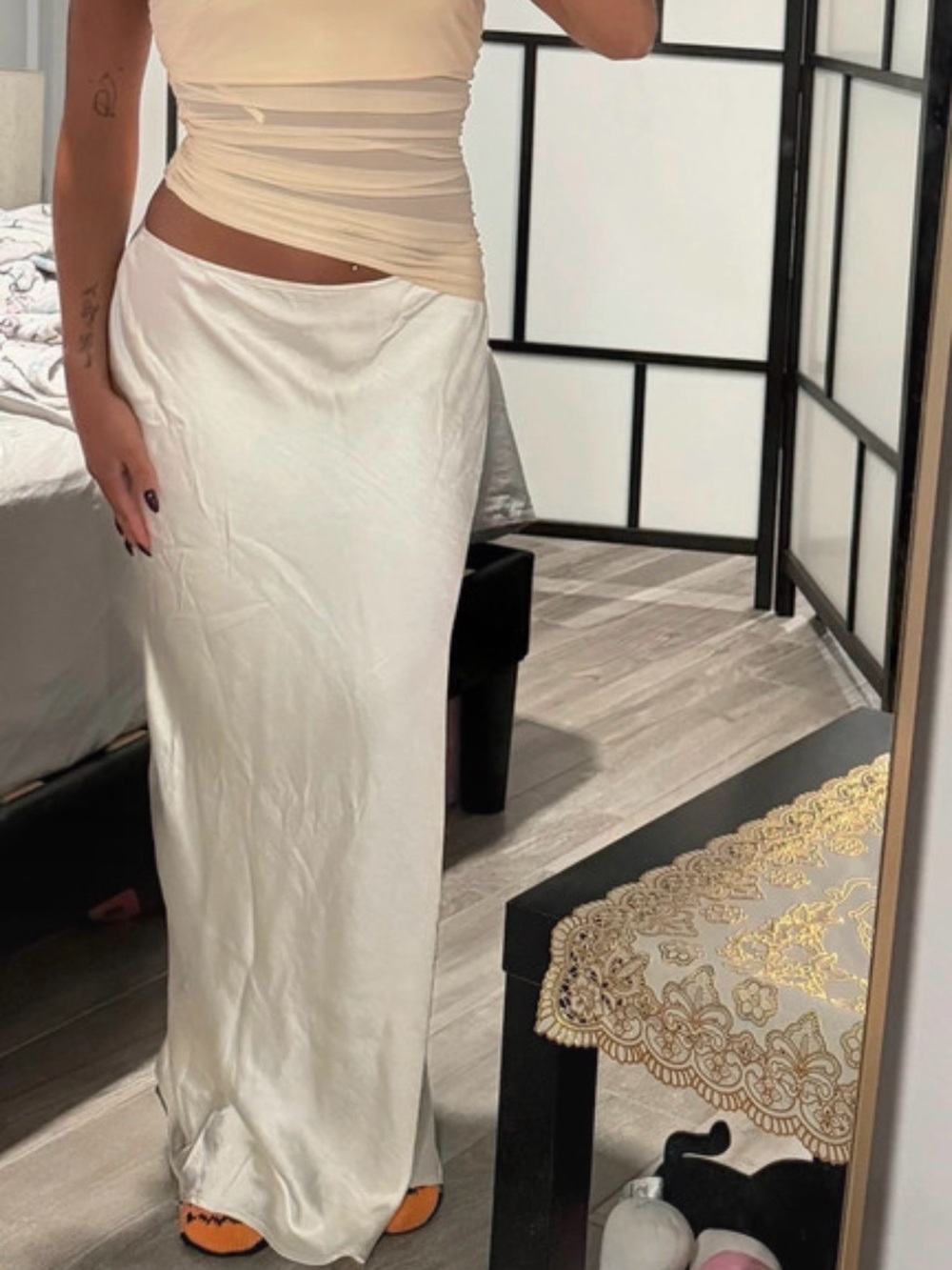 Satin White Maxi Skirt - Sleek Floor-Length Design